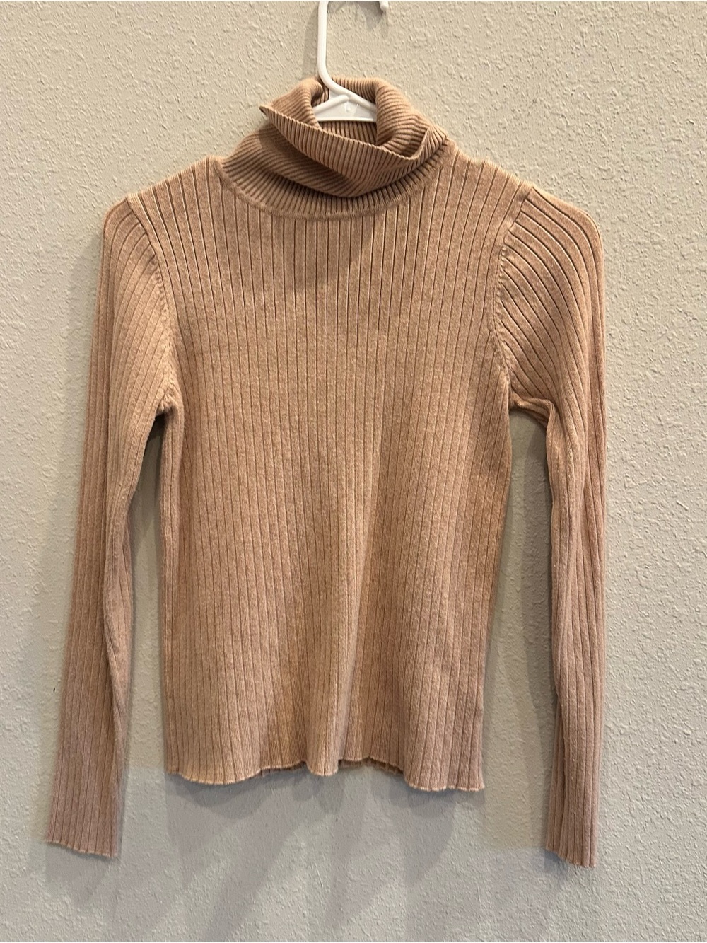 SHEIN Camel Ribbed Turtleneck Sweater L Fitted Neutral Minimalist